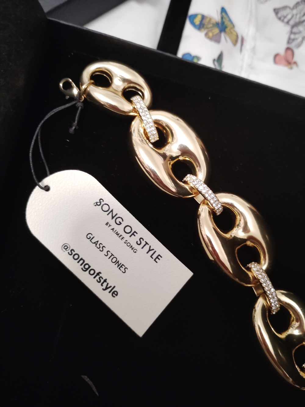 ROMWE Gold Chunky Link Bracelet with Pave Accents